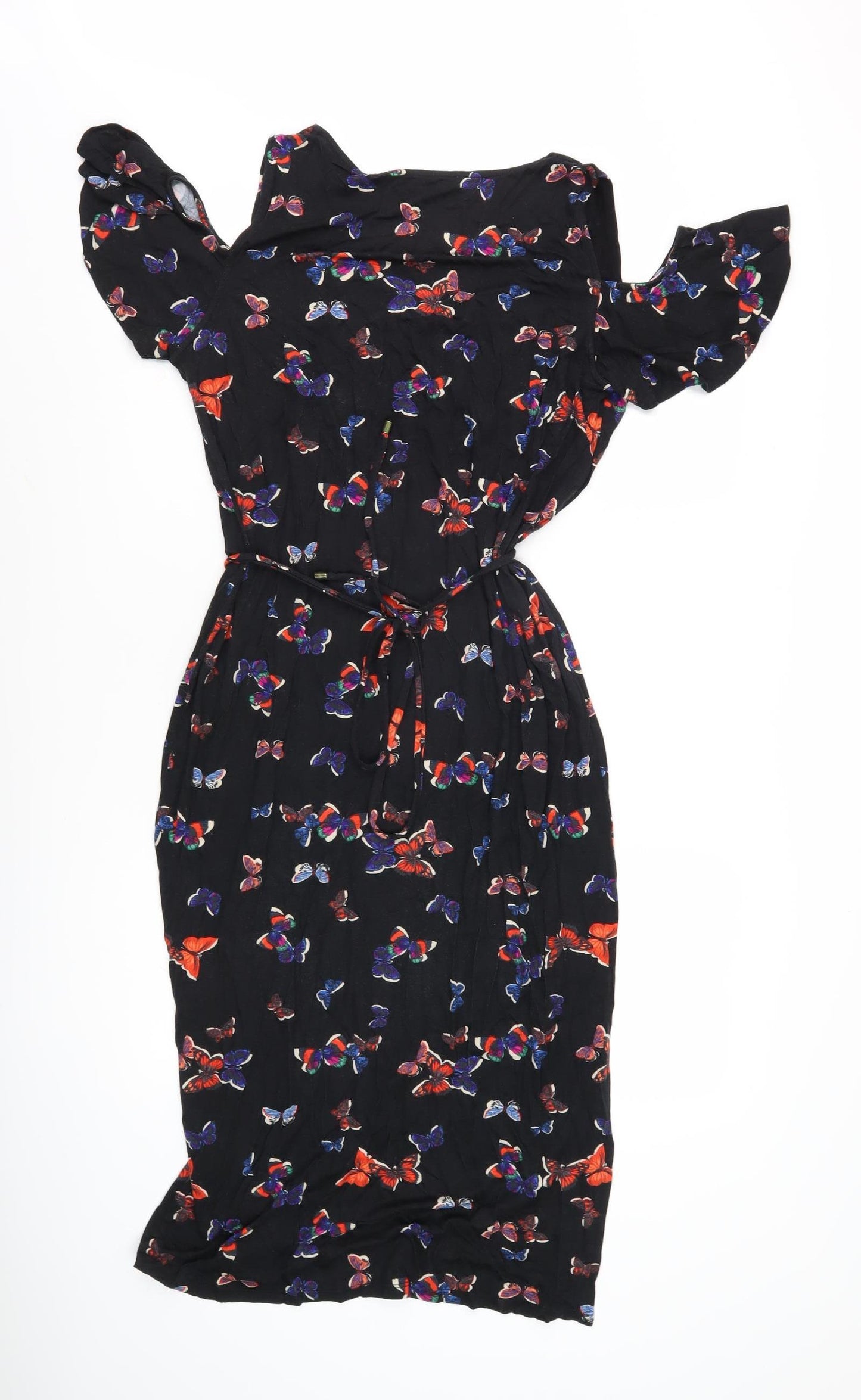 Oasis Women's Black Floral Cold Shoulder Dress L