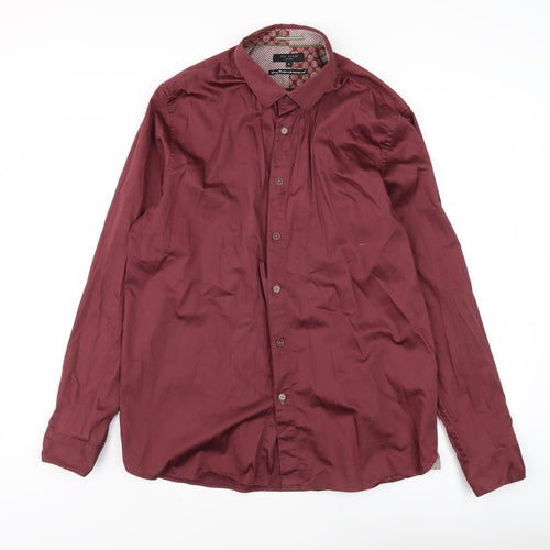 Ted Baker Men's Red Long Sleeve Casual Button-Up Shirt
