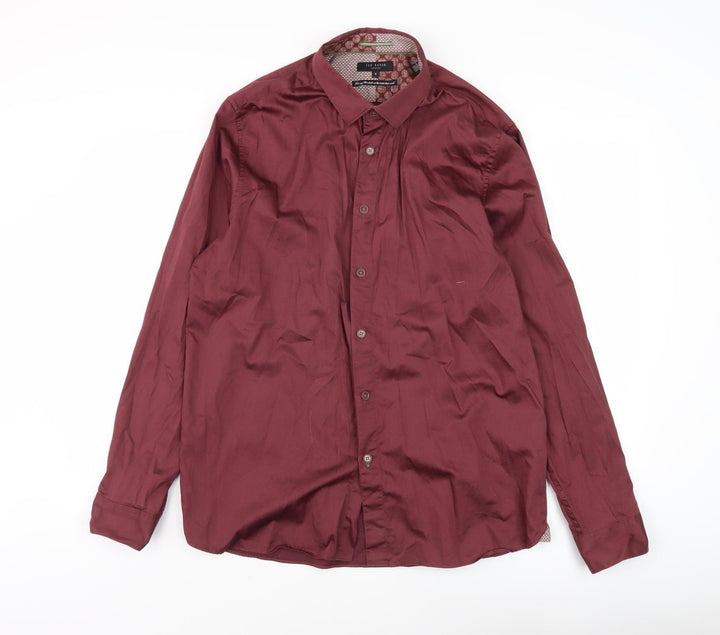 Ted Baker Men's Red Long Sleeve Casual Button-Up Shirt