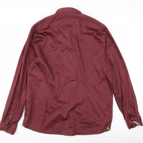 Ted Baker Men's Red Long Sleeve Casual Button-Up Shirt