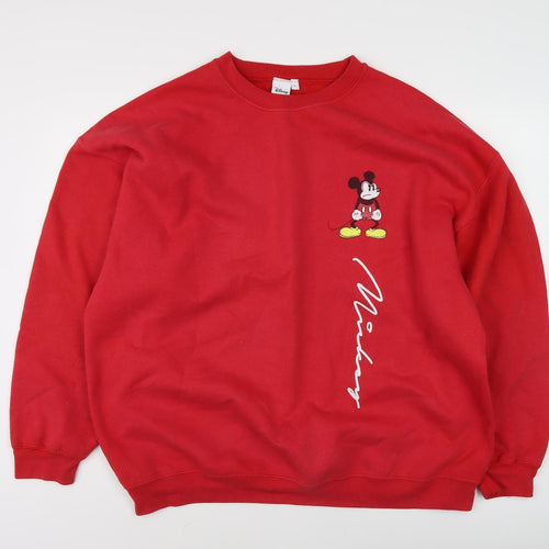 Disney Unisex Red L Mickey Mouse Pullover Sweatshirt