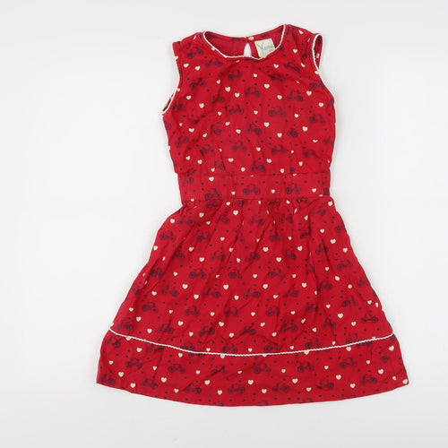 Yumi Girls Red Animal Print Cotton Dress, Size 9-10 Years