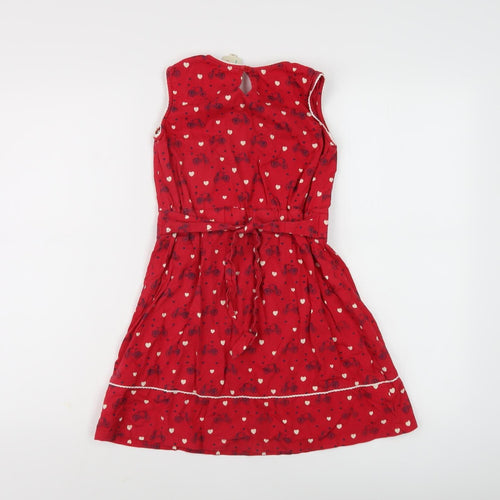 Yumi Girls Red Animal Print Cotton Dress, Size 9-10 Years