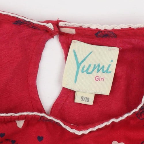 Yumi Girls Red Animal Print Cotton Dress, Size 9-10 Years