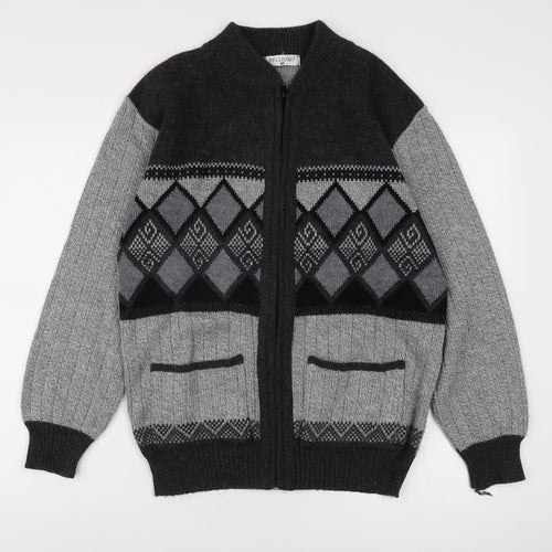 Bellissimo Men's Grey Argyle Knit Jacket M