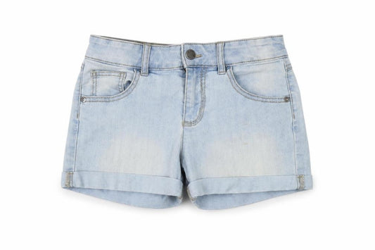 Front view of Benetton girls’ blue denim cut-off shorts xl