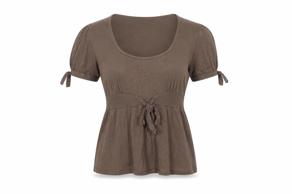Front view of Mandolin Women Brown Short Sleeve Knitted Tunic, size 16
