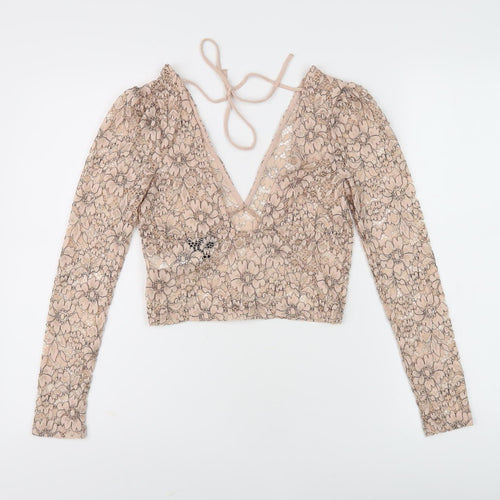 Topshop Womens Beige Cropped Lace Blouse, Size 6