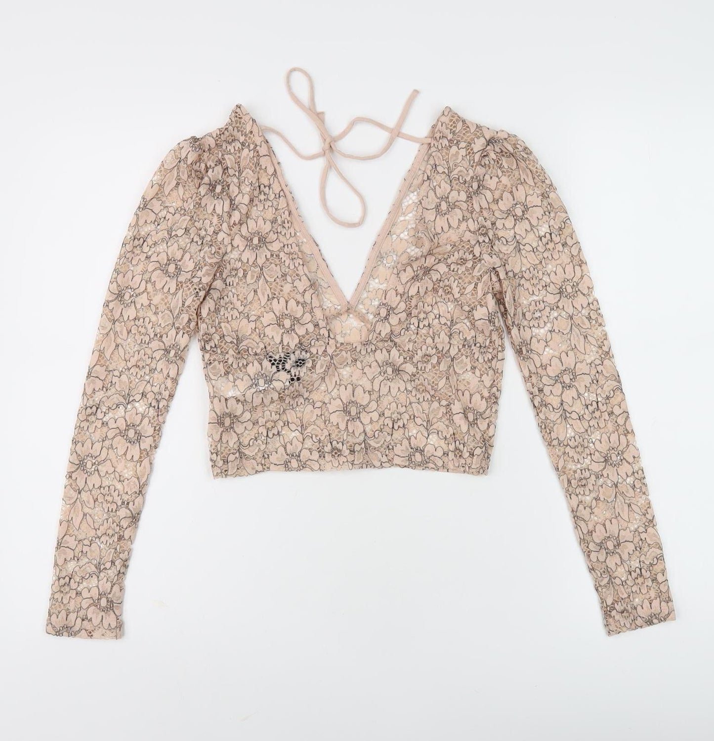 Topshop Womens Beige Cropped Lace Blouse, Size 6
