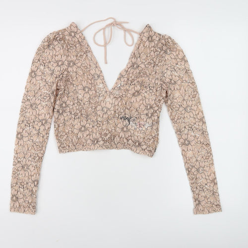Topshop Womens Beige Cropped Lace Blouse, Size 6