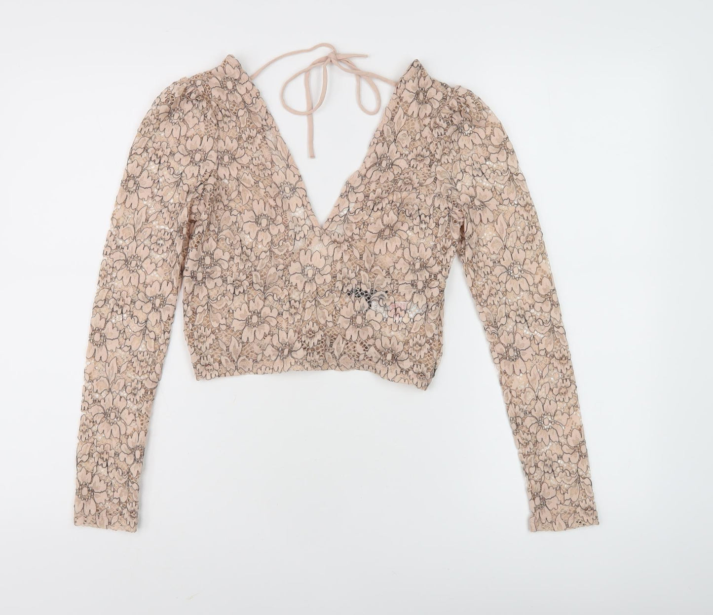 Topshop Womens Beige Cropped Lace Blouse, Size 6