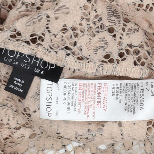 Topshop Womens Beige Cropped Lace Blouse, Size 6