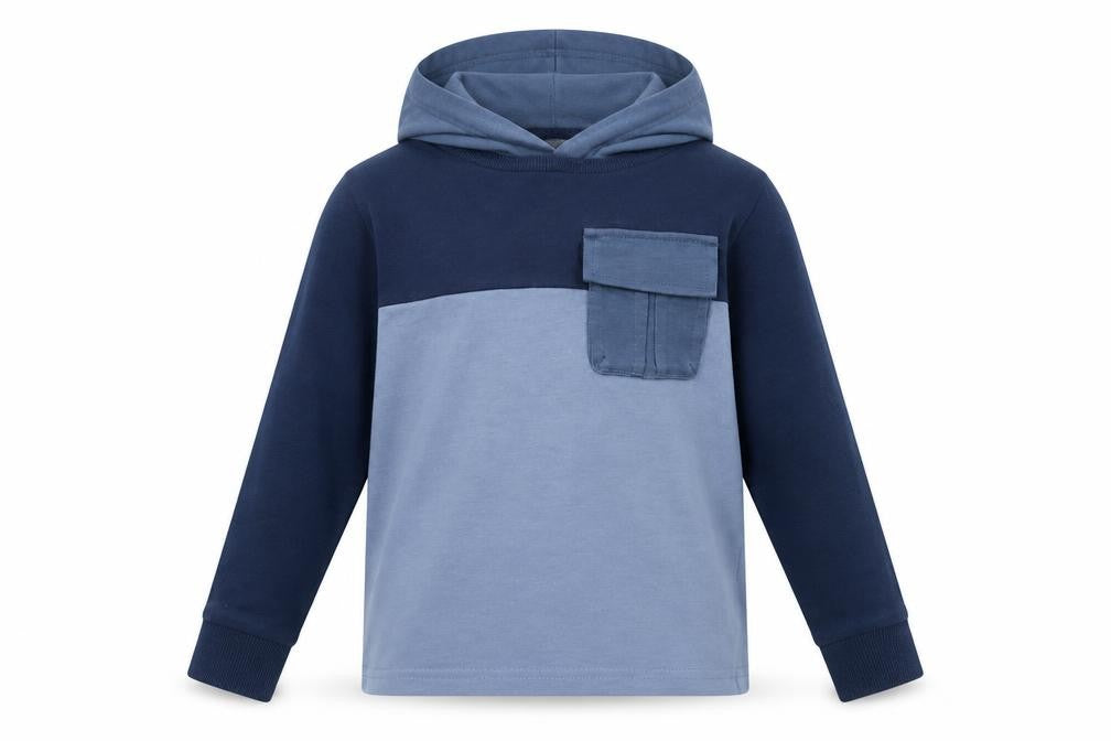 Front view of Next boys’ blue colourblock pullover hoodie -, size 9, years
