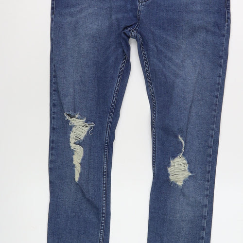 Topman Men's Blue Skinny Jeans, Distressed Style 32W