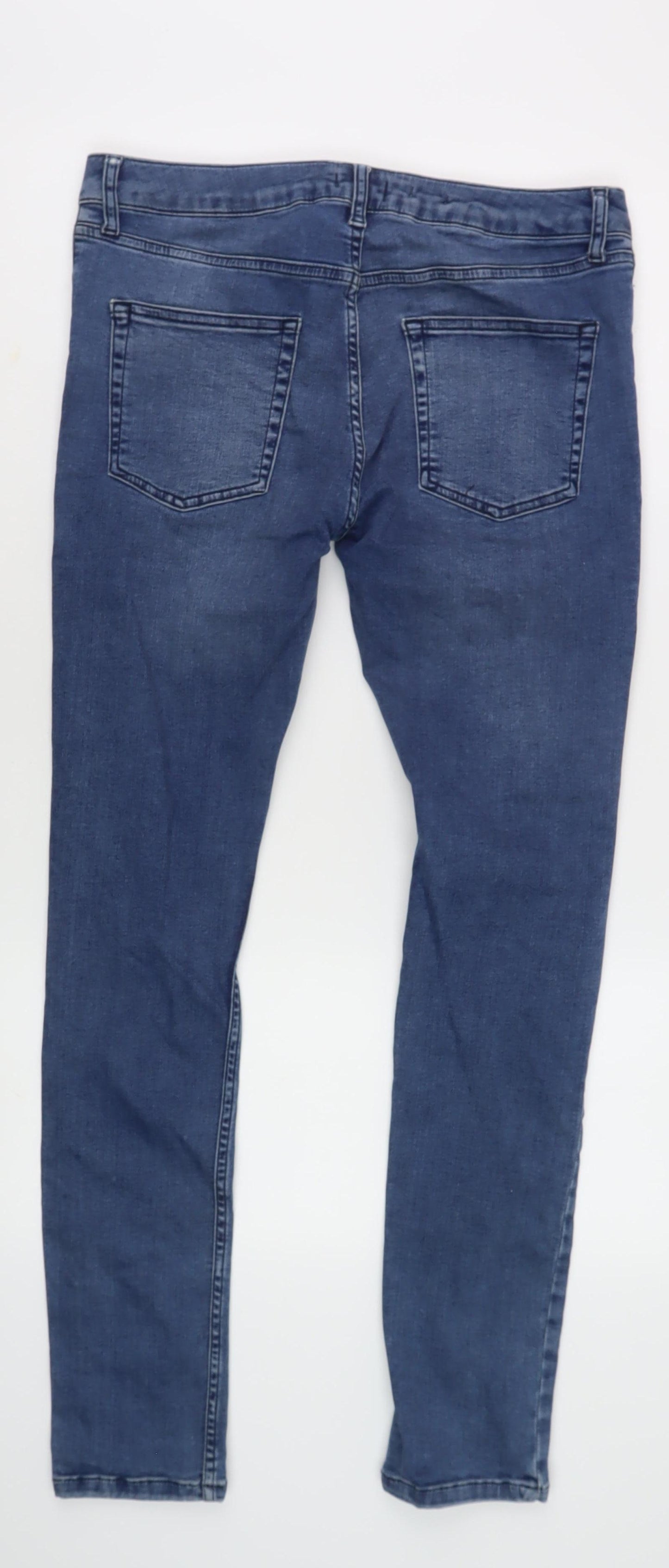 Topman Men's Blue Skinny Jeans, Distressed Style 32W