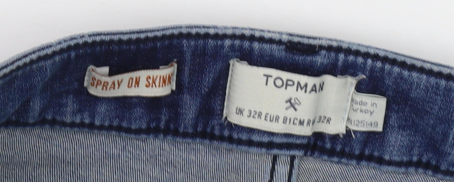 Topman Men's Blue Skinny Jeans, Distressed Style 32W
