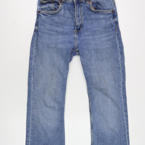 Zara Women's Blue Cropped Jeans Size 8 - Fringe Accent