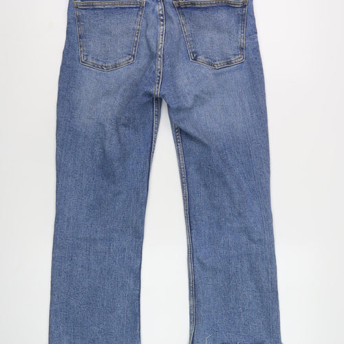 Zara Women's Blue Cropped Jeans Size 8 - Fringe Accent