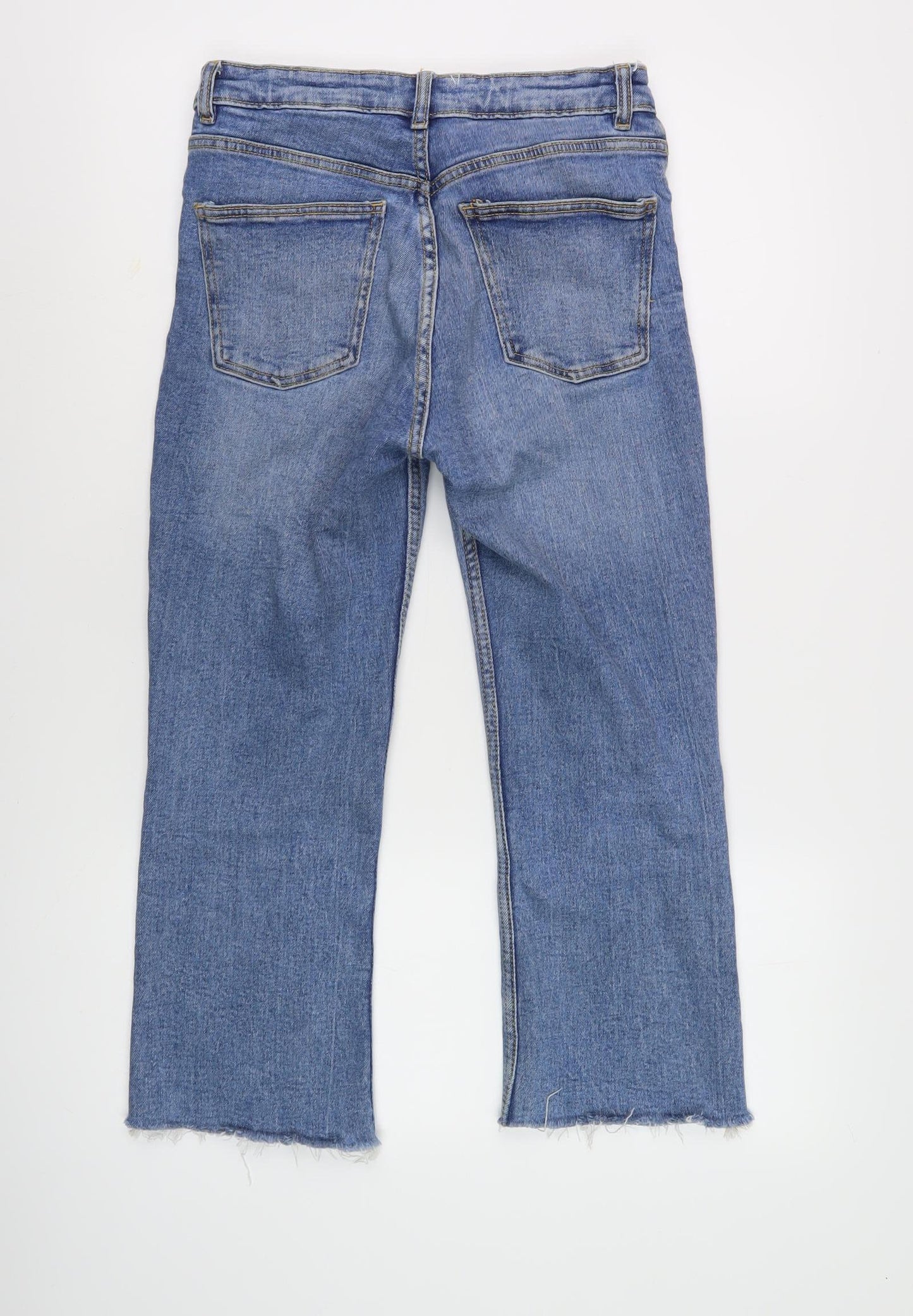 Zara Women's Blue Cropped Jeans Size 8 - Fringe Accent
