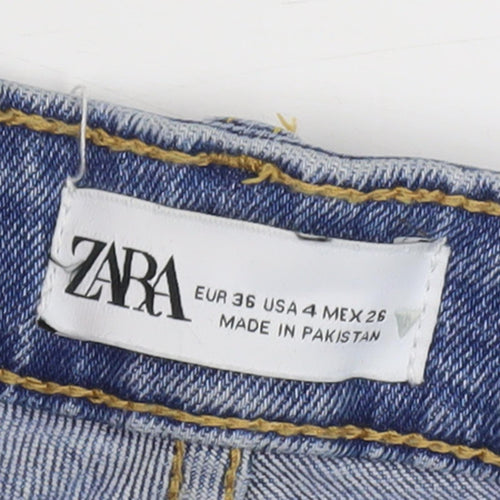 Zara Women's Blue Cropped Jeans Size 8 - Fringe Accent