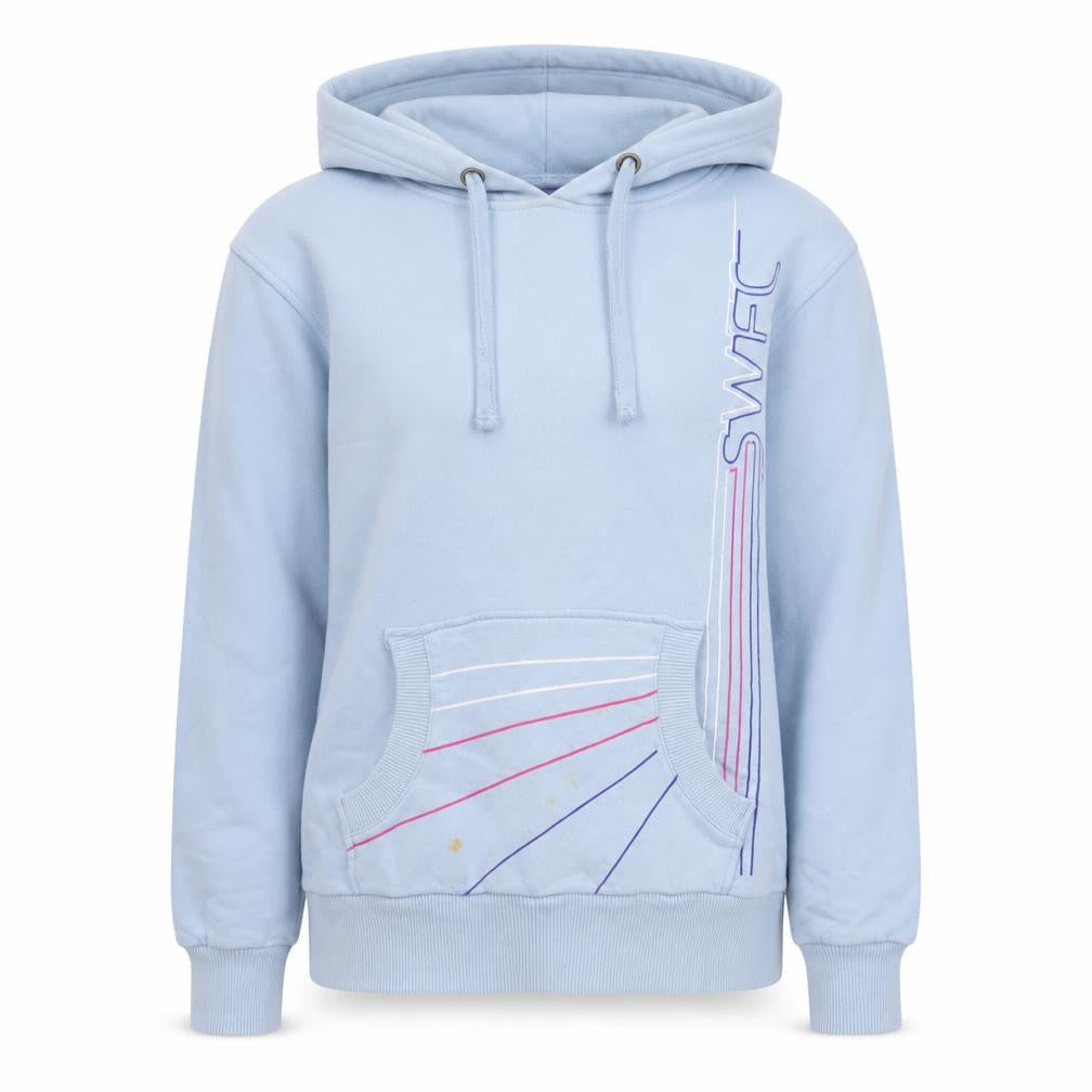 Front view of SWFC Blue unisex hoodie, casual style, size 10