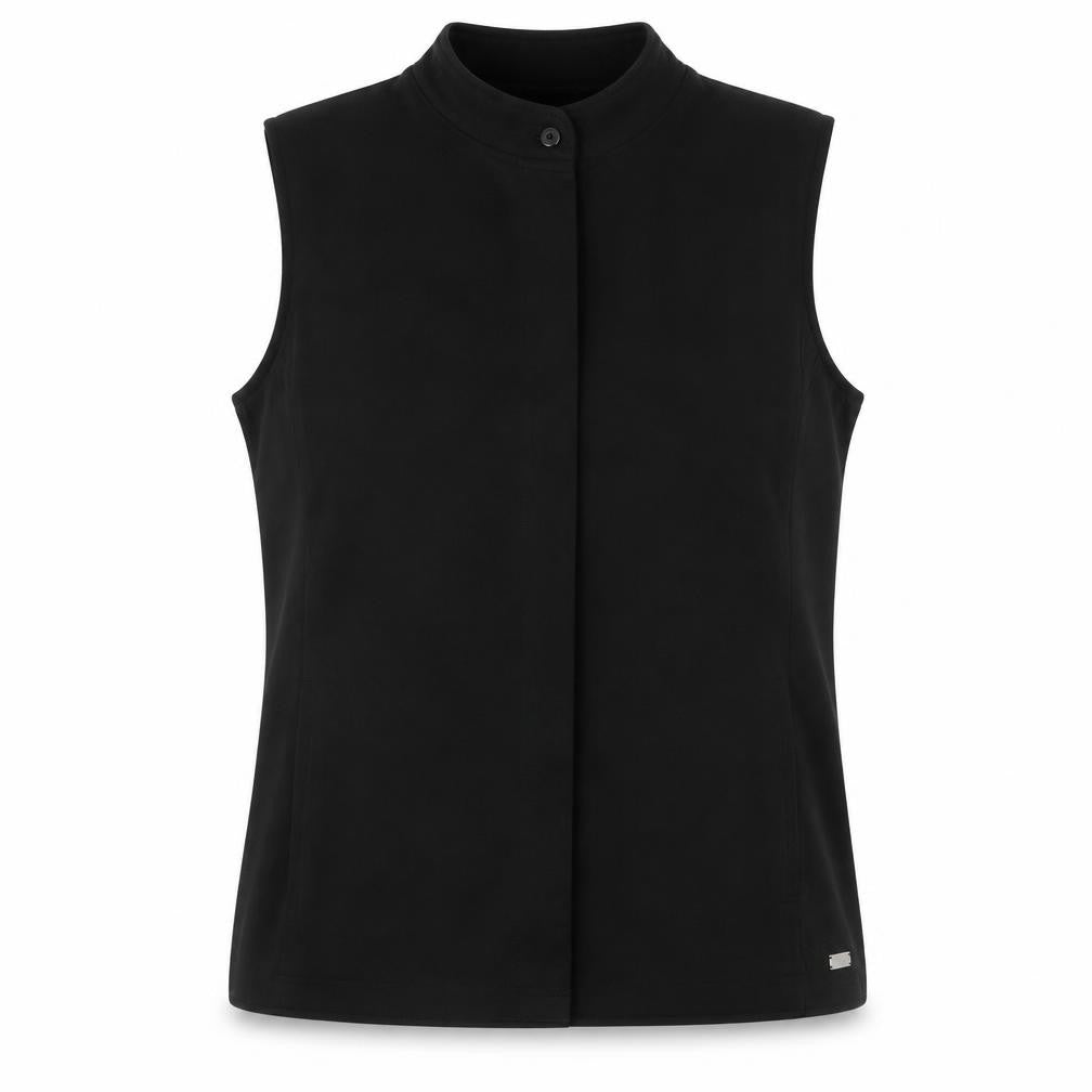 Front view of TIGI women’s black sleeveless waistcoat -, size M