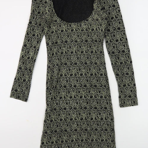 Miss Selfridge Women's Black Bodycon Dress, UK 8, Long Sleeve, Lace