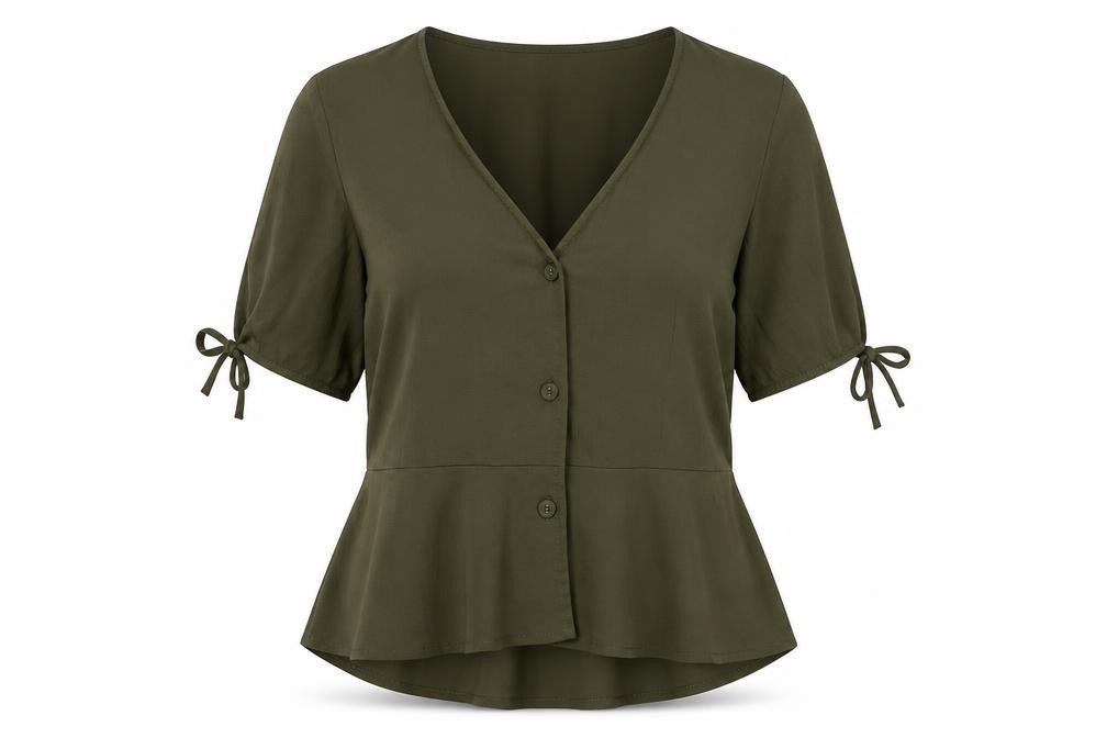 Front view of Vero Moda Women's Green Tunic Blouse, size S, Casual Chic