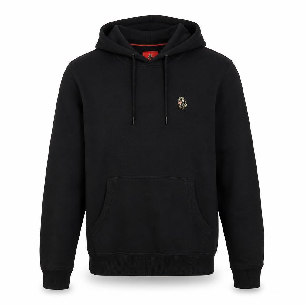 Front view of Luke Men's Black Pullover Hoodie, M - Logo Accent
