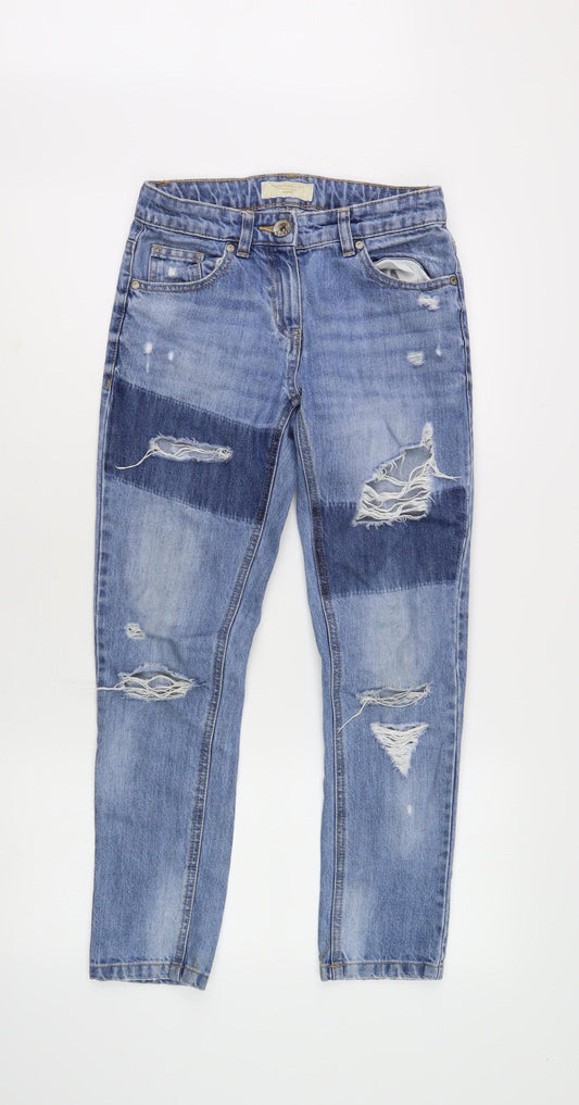 Next Girls Blue Skinny Jeans 11Y Casual Ripped Cotton