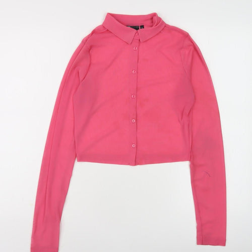 ASOS DESIGN Women's Pink Cropped Button-Up Shirt Size 8