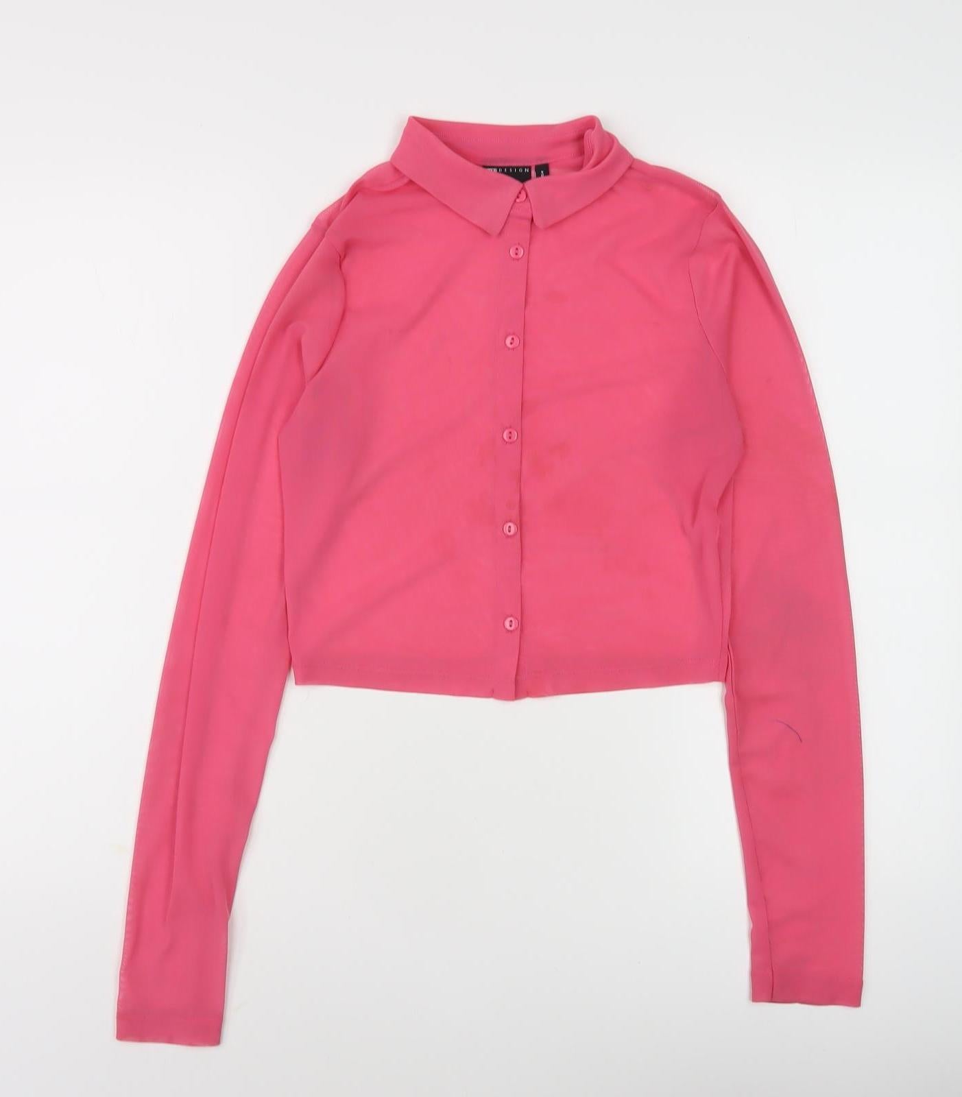 ASOS DESIGN Women's Pink Cropped Button-Up Shirt Size 8