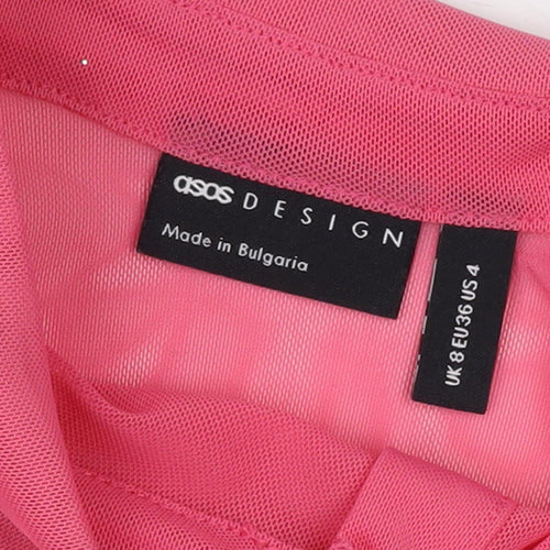 ASOS DESIGN Women's Pink Cropped Button-Up Shirt Size 8