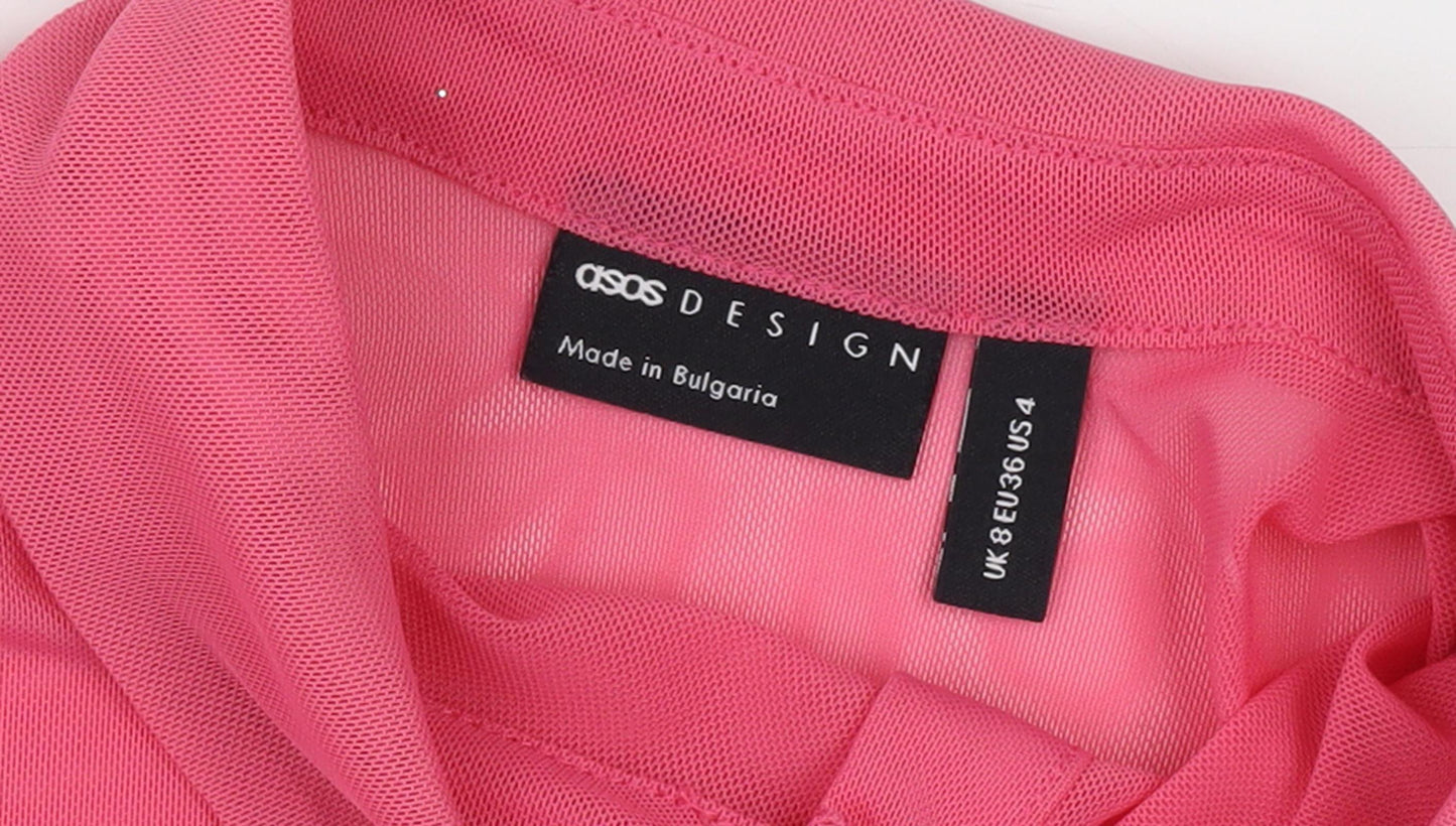 ASOS DESIGN Women's Pink Cropped Button-Up Shirt Size 8