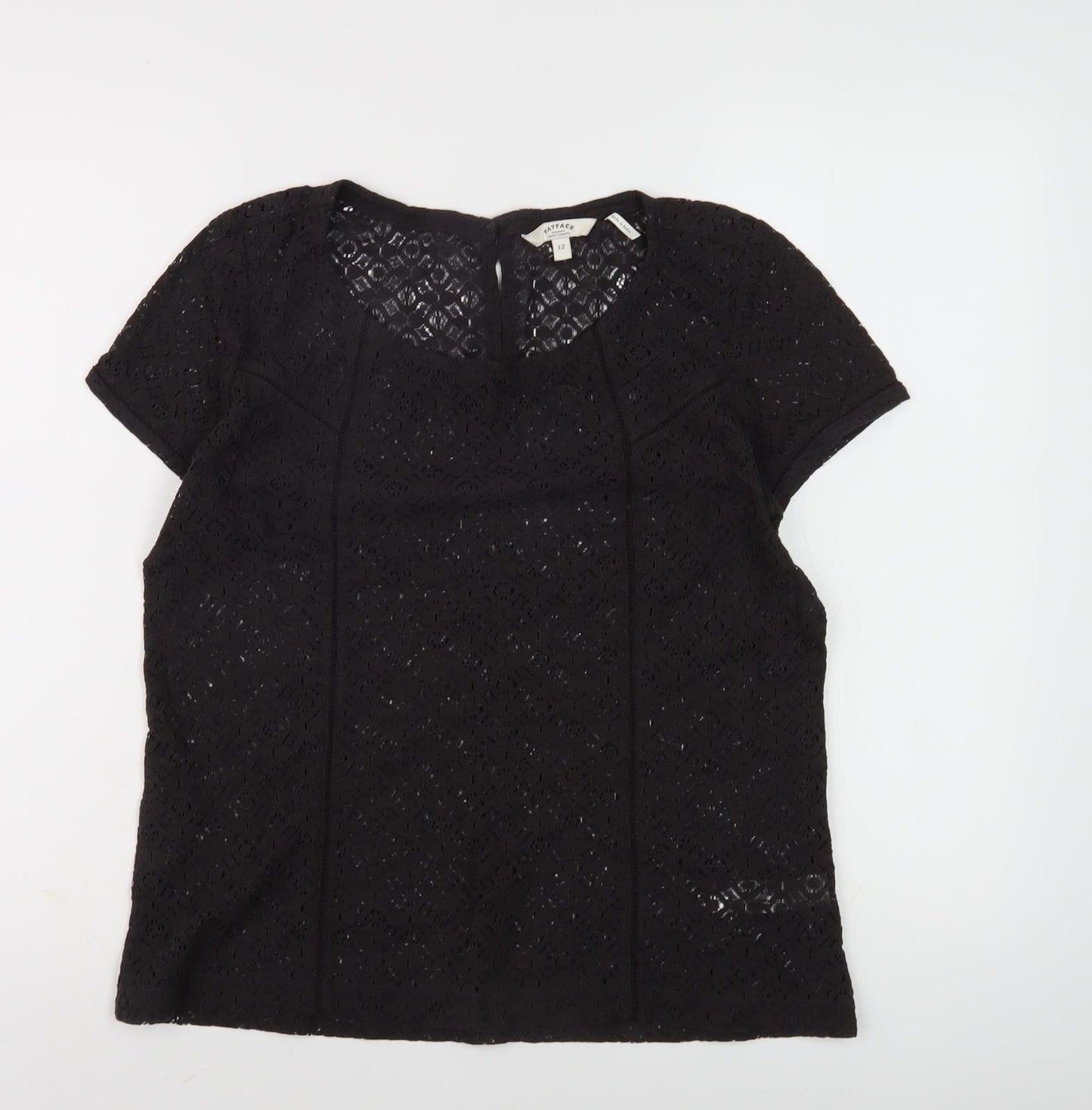 Fat Face Women's Black Lace Short Sleeve Top Size 12
