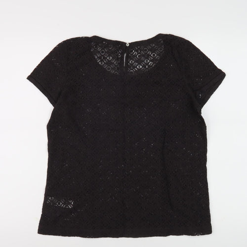 Fat Face Women's Black Lace Short Sleeve Top Size 12