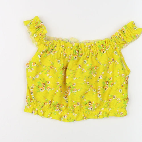 Topshop Women's Yellow Floral Cropped Blouse Size 8