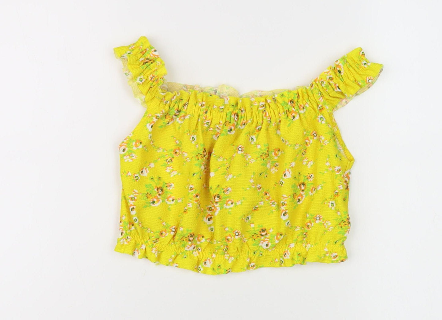 Topshop Women's Yellow Floral Cropped Blouse Size 8