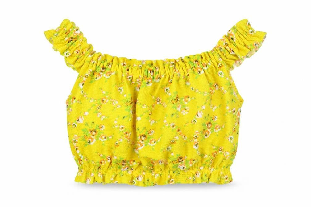 Front view of Topshop Women's Yellow Floral Cropped Blouse, size 8