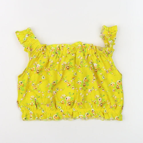 Topshop Women's Yellow Floral Cropped Blouse Size 8