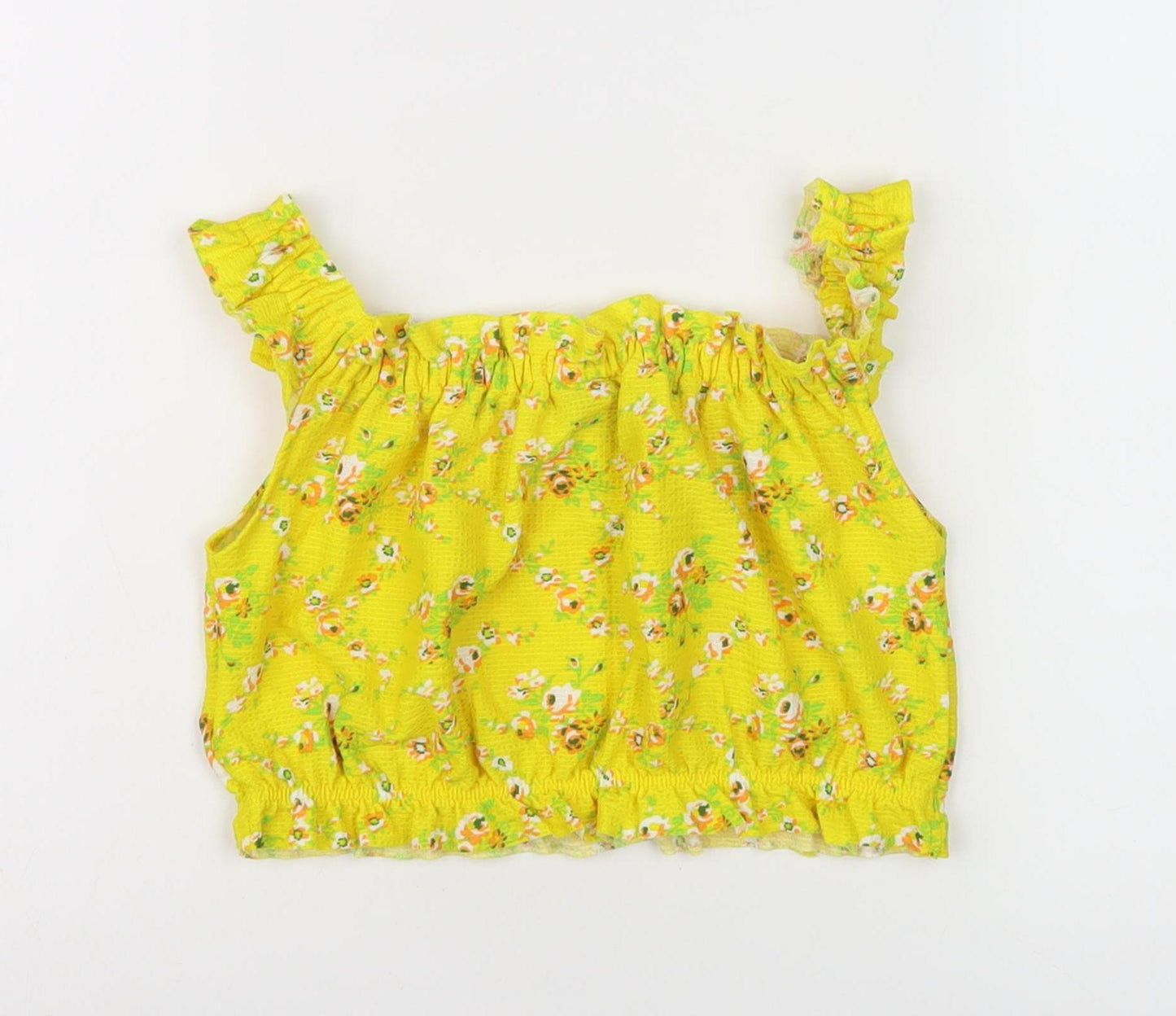 Topshop Women's Yellow Floral Cropped Blouse Size 8