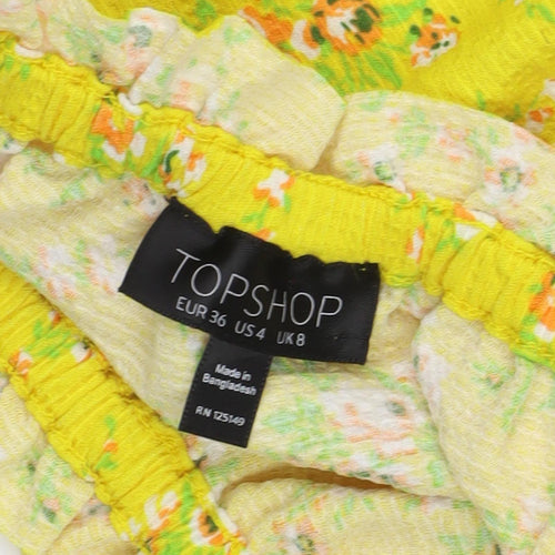 Topshop Women's Yellow Floral Cropped Blouse Size 8