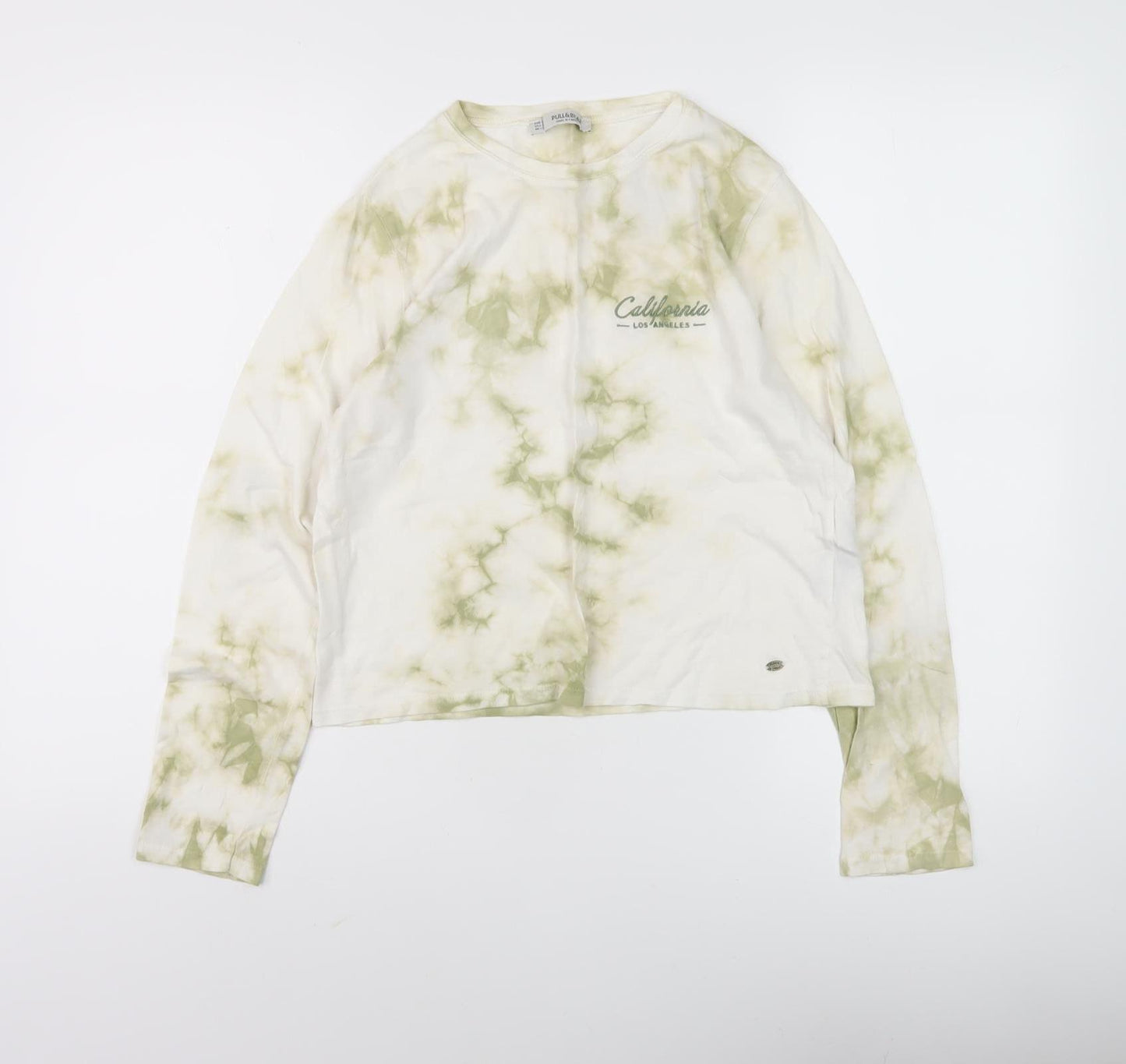 Pull & Bear Women's Beige Tie-Dye T-Shirt, Size S