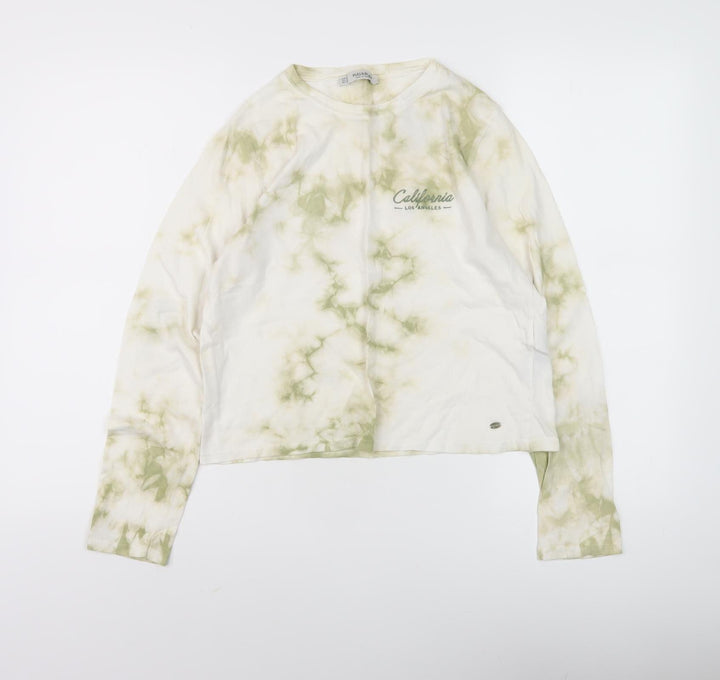Pull & Bear Women's Beige Tie-Dye T-Shirt, Size S