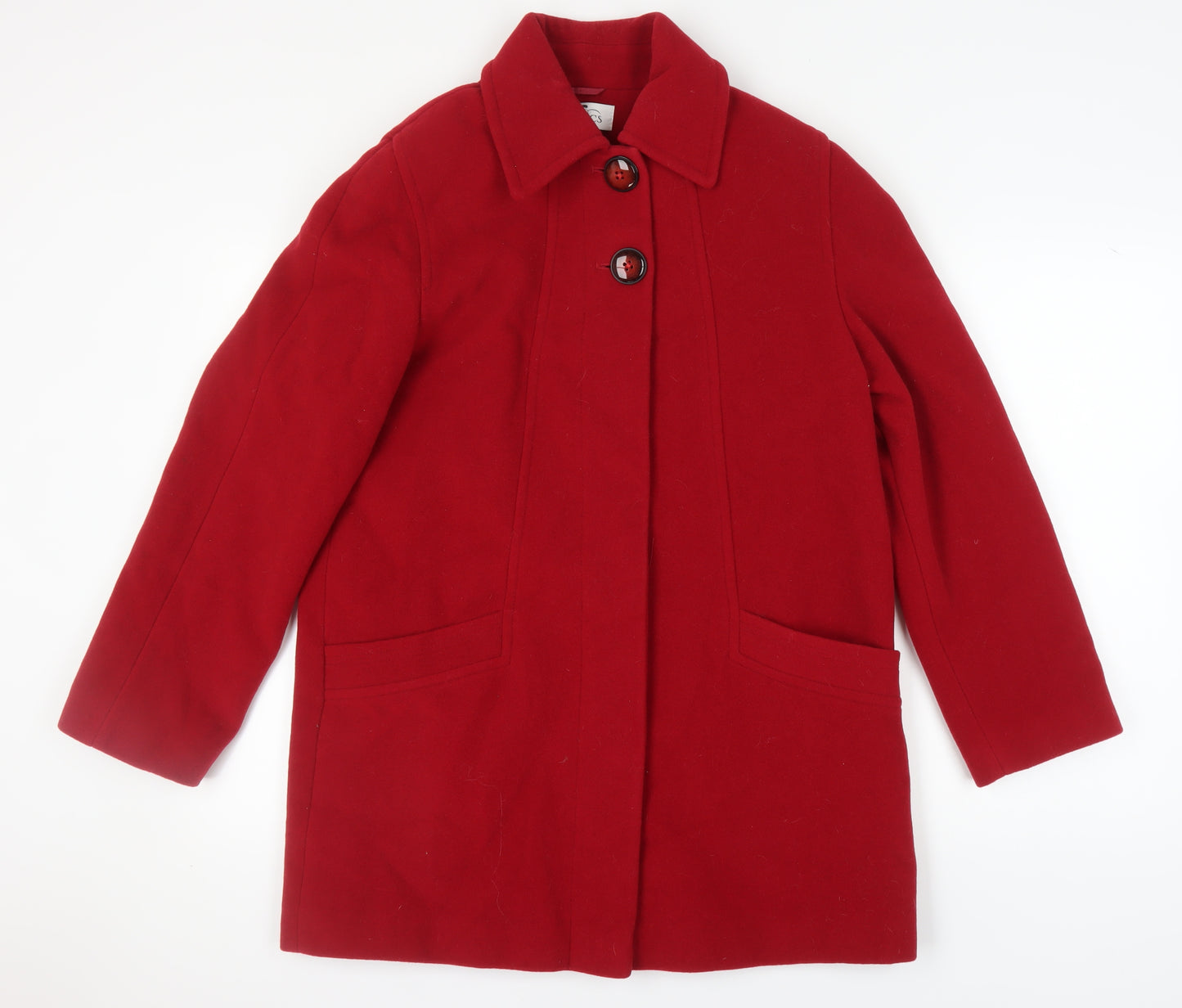 BHS Women's Red Wool Blend Overcoat, Size 14