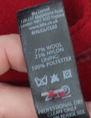 BHS Women's Red Wool Blend Overcoat, Size 14
