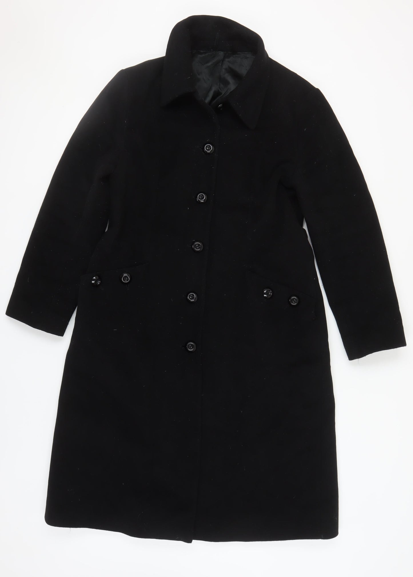 Hobbs Women's Black Wool Overcoat Size 14 Long Sleeve