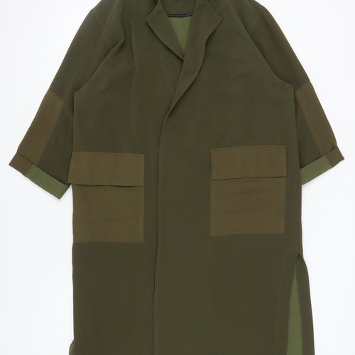 Topshop Petite Women's Green Long Coat with Pockets