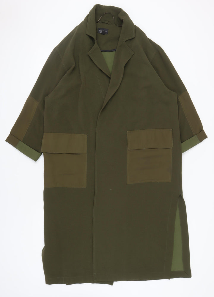 Topshop Petite Women's Green Long Coat with Pockets