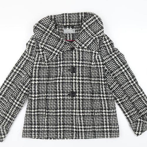 BHS Women's Black Check Pea Coat Size 14 Lined
